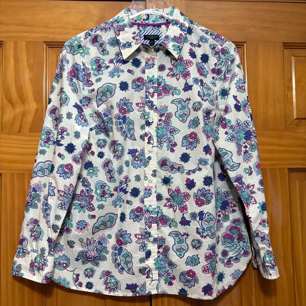 Talbots Floral Paisley Blouse - Multicolor Blues Size MP New with Tags